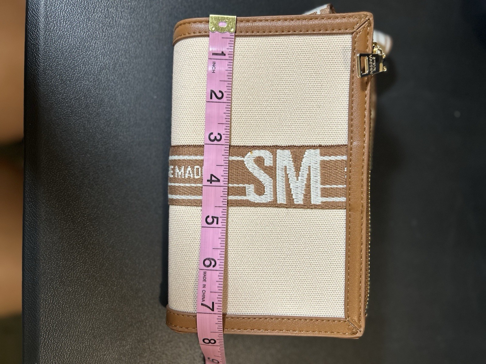 Steve Madden Bwebber Convertible Crossbody Clutch Bag Tan Canvas Logo Strap