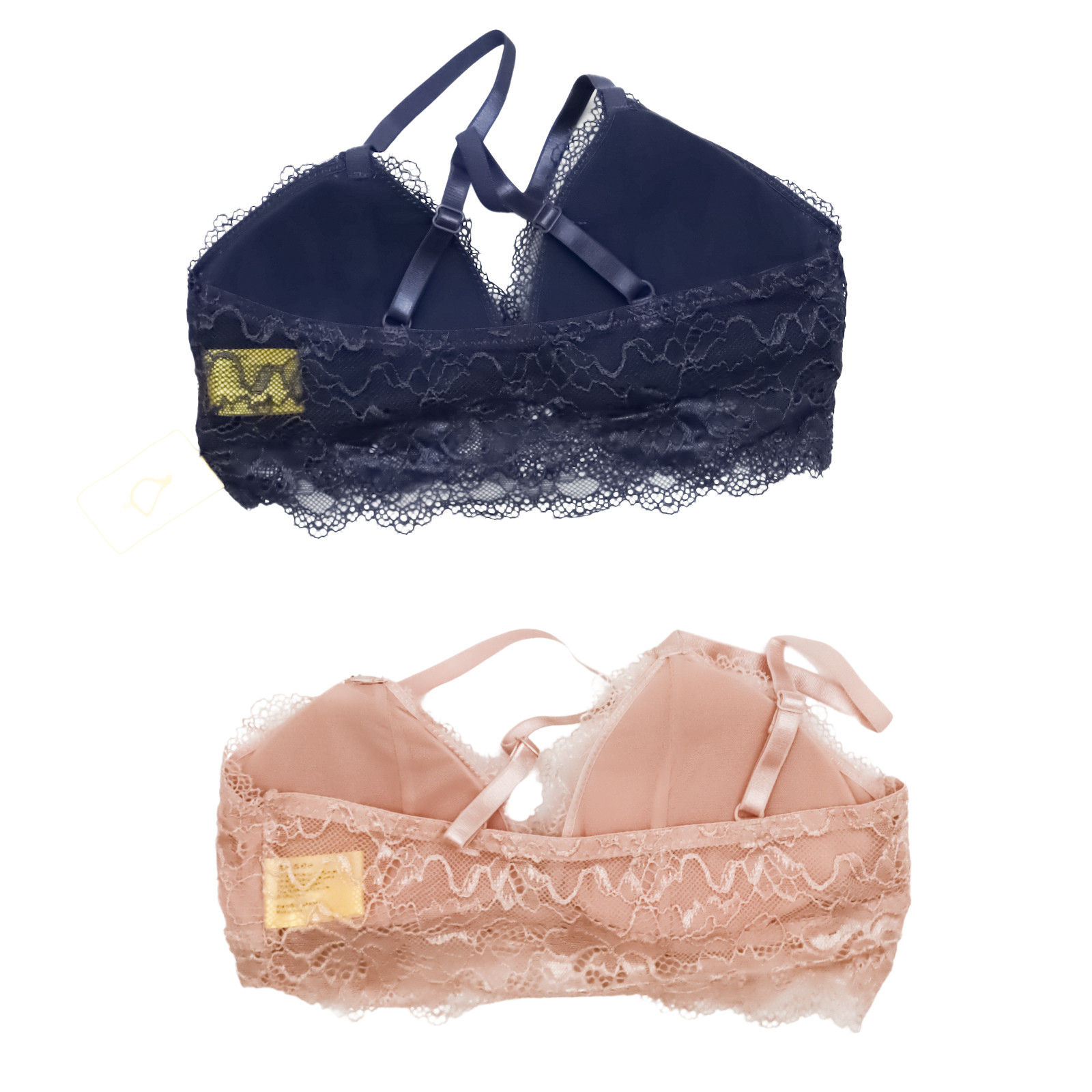 Pack of 2 Lace Padded Adjustable Straps Bralette Blue and Nude Size Small