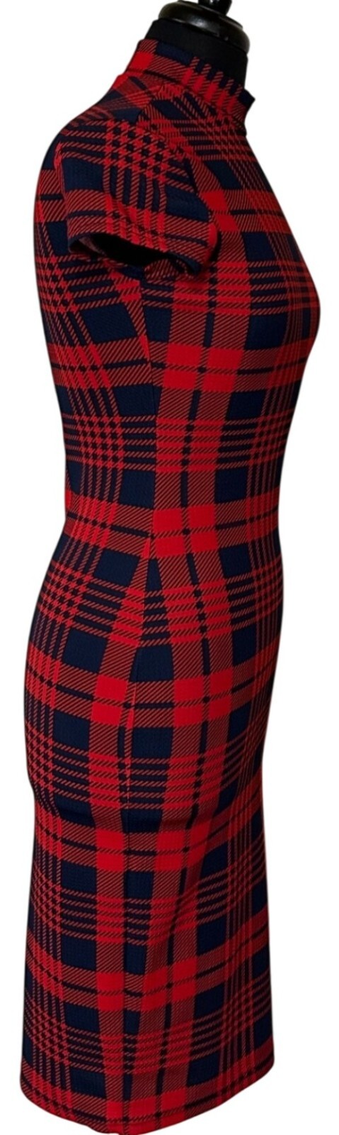 SHEIN Mock Neck Red Plaid Dress Polyester Spandex Blend Women’s Size XS/2