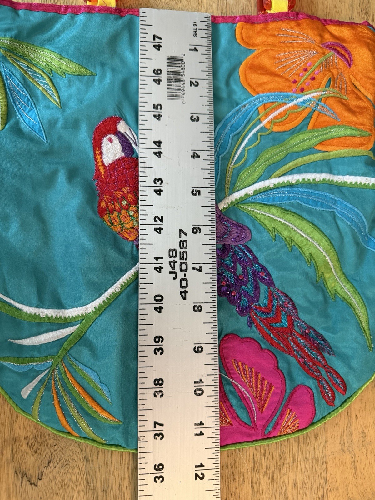 Accessorize Handbag Embroidered Parrot Tropical Dbl Plastic Handles 11.5” Square