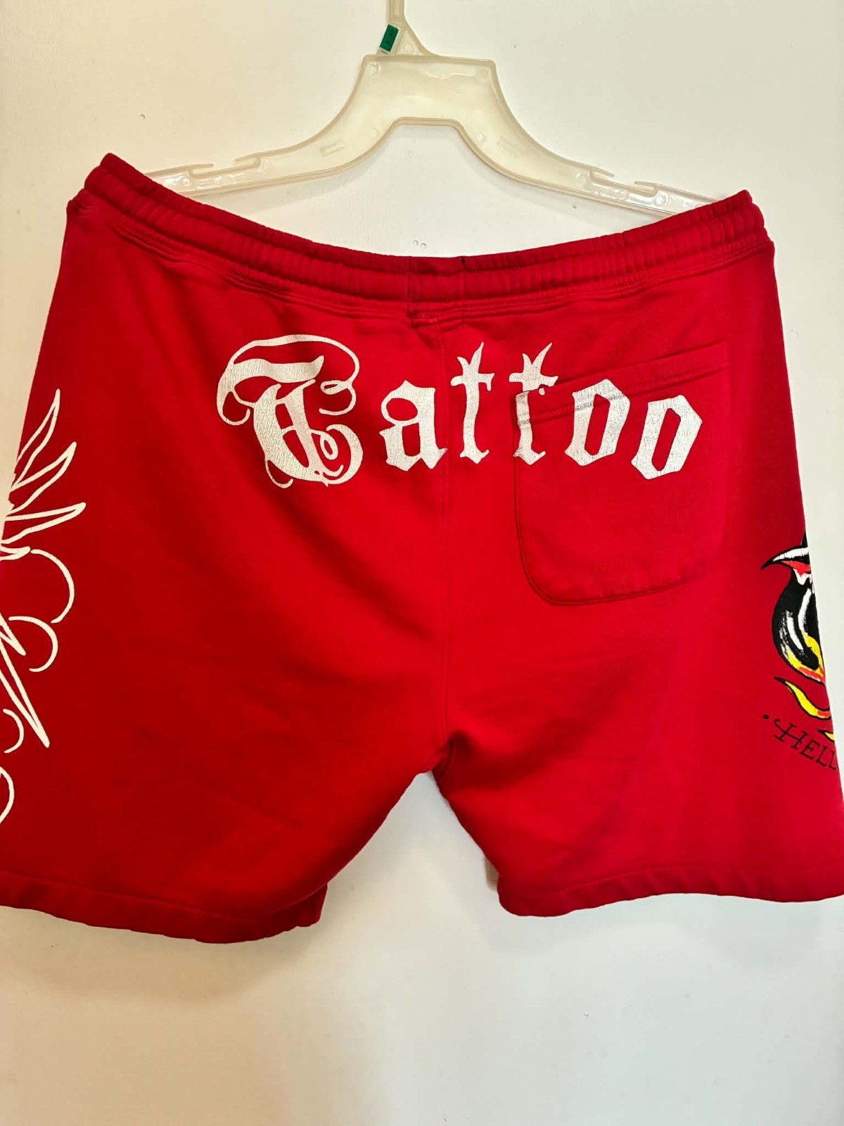 Ed Hardy Men’s Red Graphic Sweat Shorts Size XL Tiger Eagle Tattoo Drawstring