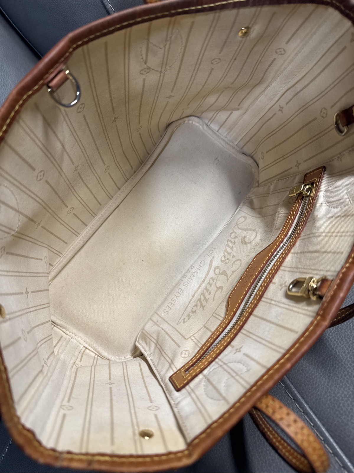 Authentic Louis Vuitton Neverfull PM Damier Azur Canvas Tote Shoulder Bag