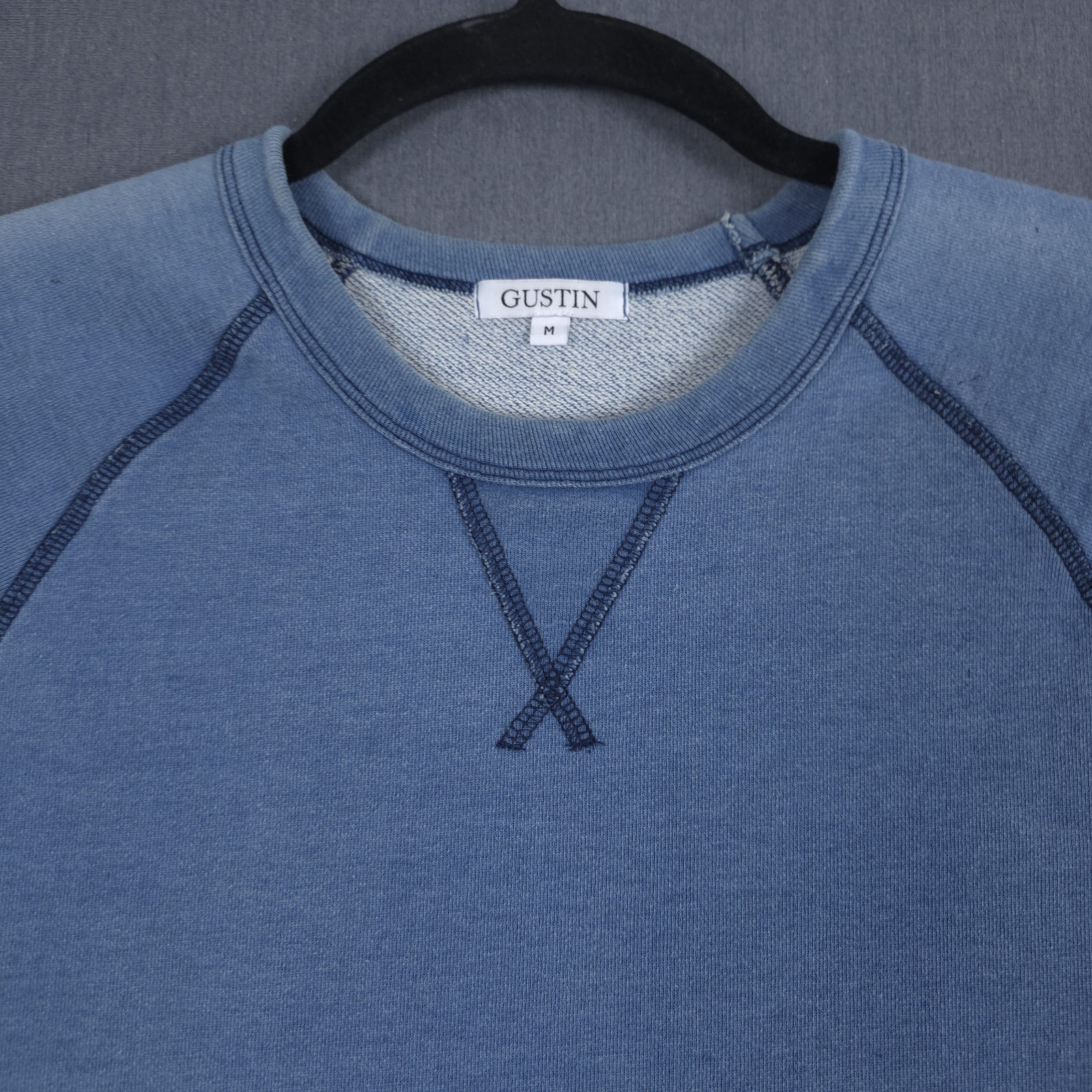 Gustin Indigo Contrast Stitch Crewneck Sweatshirt Mens Medium Faded Distressed
