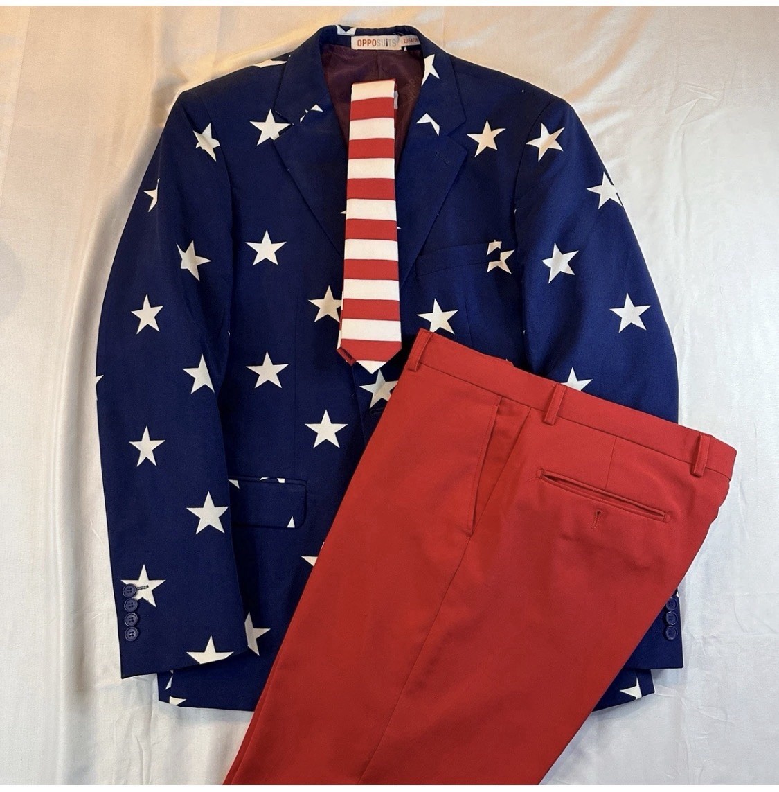 OppoSuits Men’s Size US44 Stars & Stripes Blazer/Pants/Tie July 4th USA 37waist
