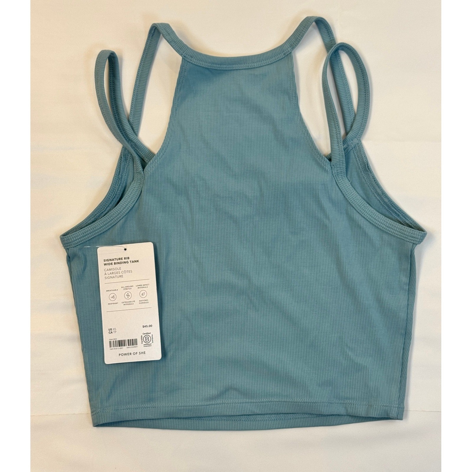 NWT Athleta Signature Rib Wide Binding Tank Light Blue/Green Crop Top XSmall