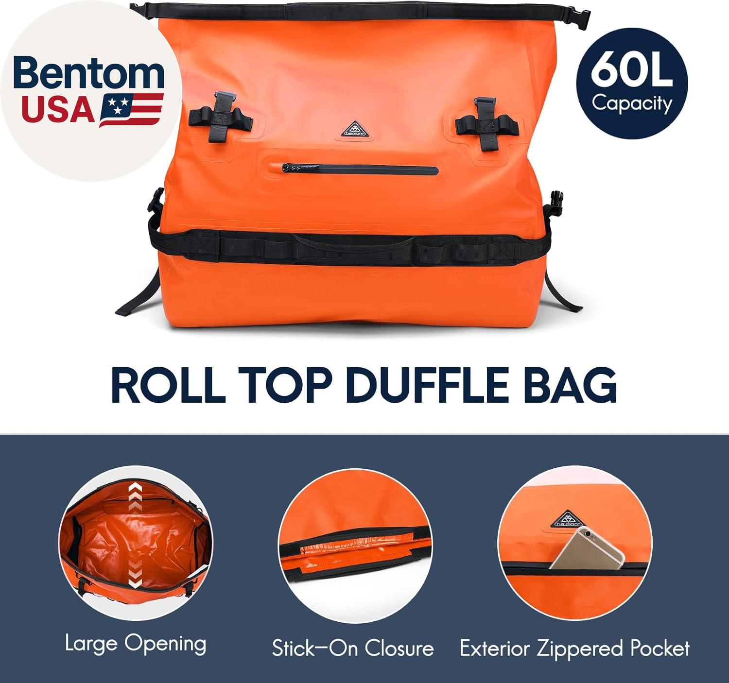 Large Waterproof Duffel Backpack Roll-Top Heavy Duty Dry Duffle Bag for Boating,