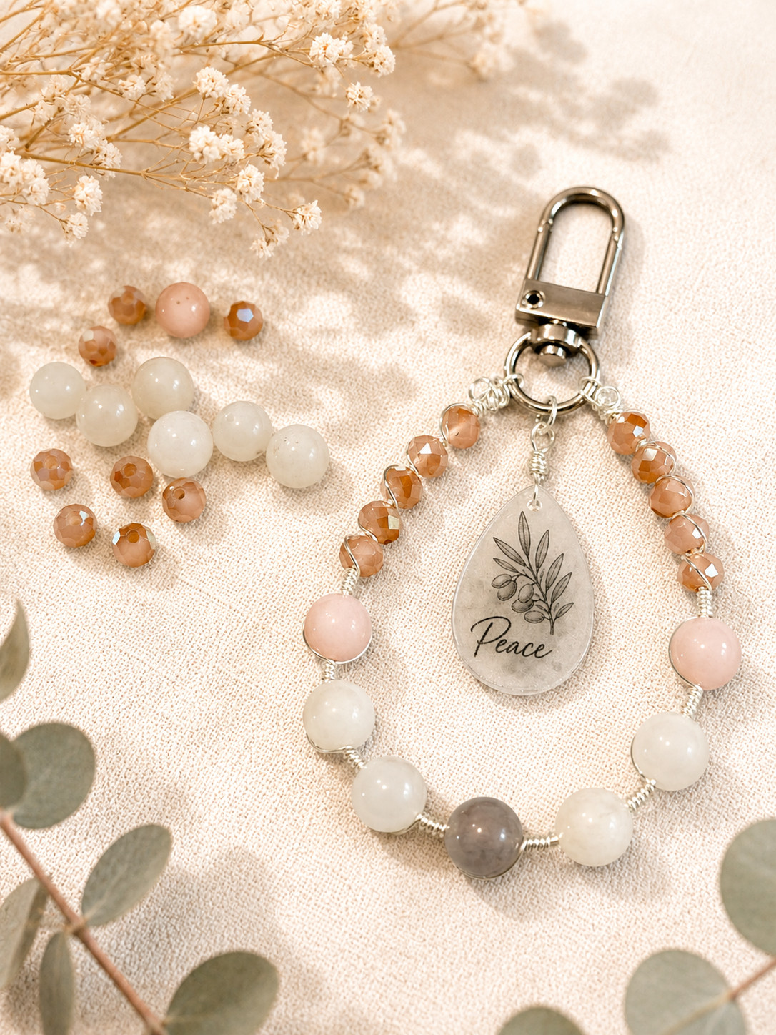 Handmade Natural Stone Fruit of the Spirit Keychain Christian Bible Verse Gift