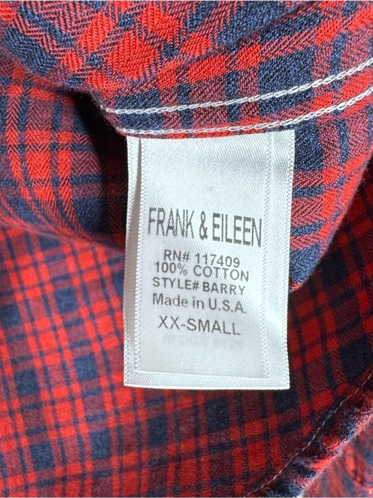 Frank And Eileen Plaid Barry Shirt Red Blue Cotton Button Up USA Women’s XXS