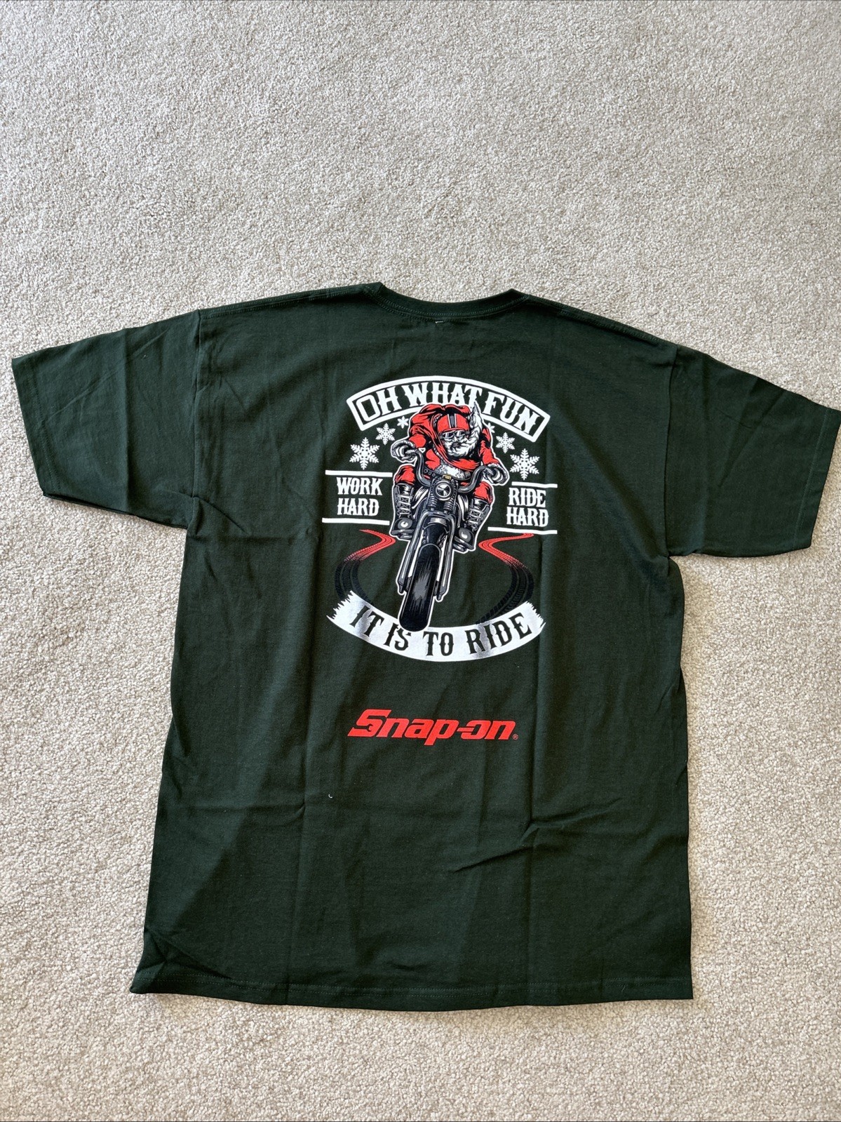 Snap On Tools T-Shirt Christmas, Motorcycle Rare! XL Dark Green