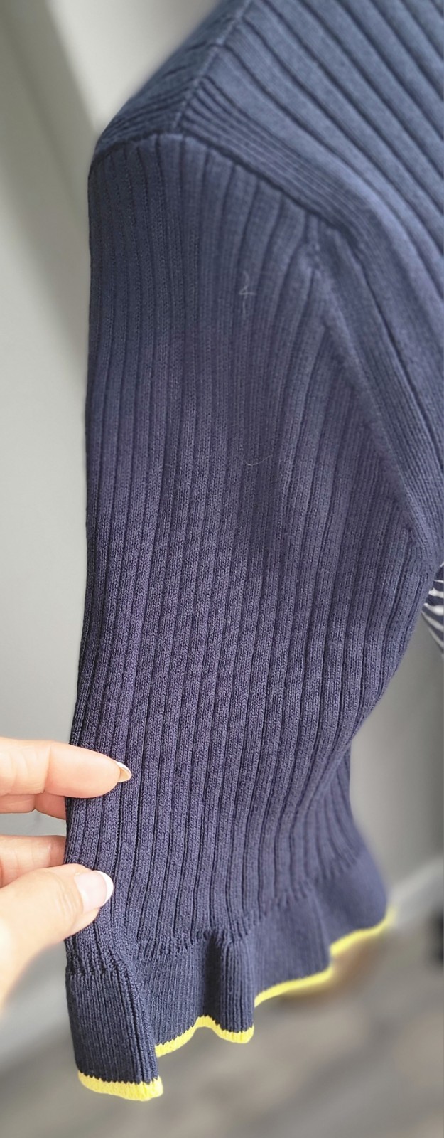Free Assembly Ribbed Knit Dress Navy White Striped Ruffle Hem Size M NWT