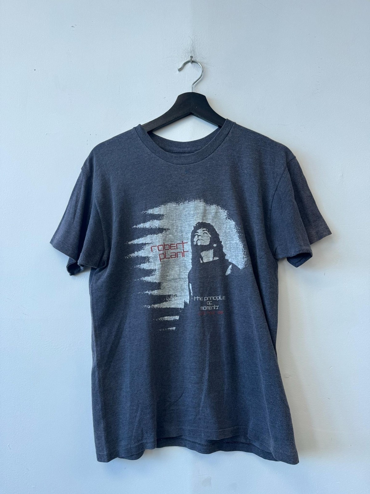 Vintage Robert Plant Shirt Mens Small Gray Principle Moments Tour 80s Zeppelin