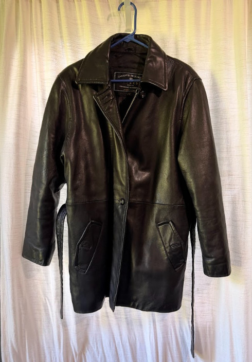 Vintage Express Black Leather Trench Coat Belted – MEDIUM – 1990s Goth Matrix