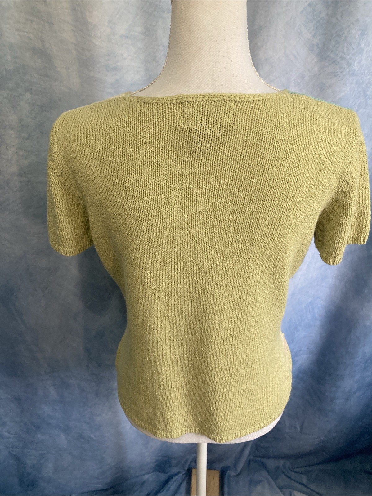 Vtg 90s Requirements Pastel Color Block Knit Short Sleeve Sweater Top Ramie Boxy