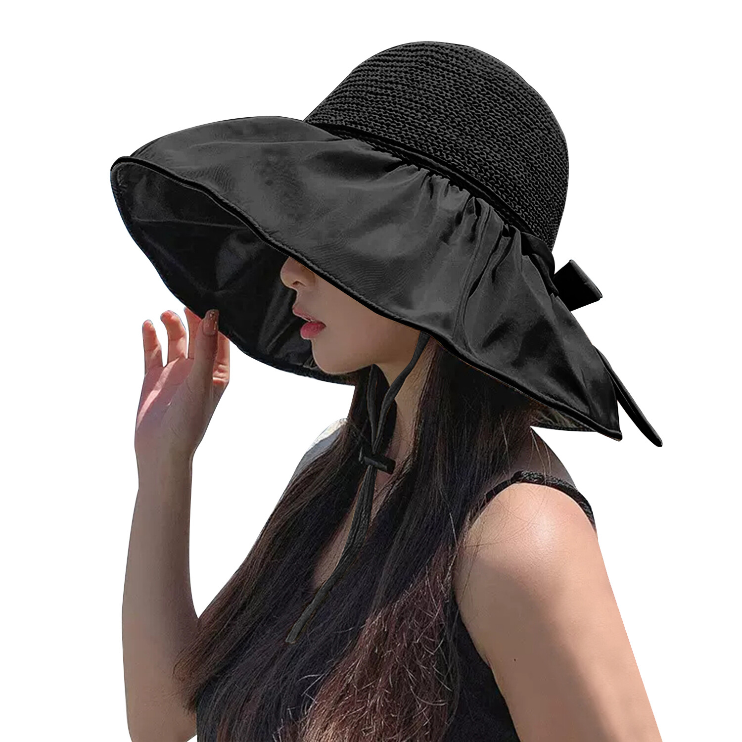Women’s Wide Brim Big Floppy Straw Hat – UPF 50+ Foldable Roll-Up Beach Sun Hat
