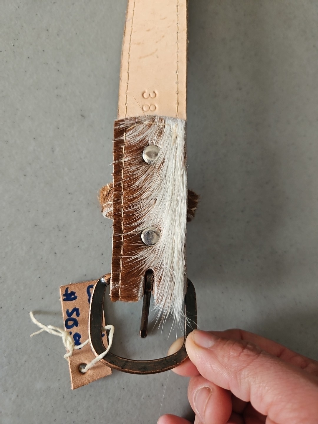 Handmade Cowhide Hair On Leather Belt, Brown White Natural Pattern, Western…