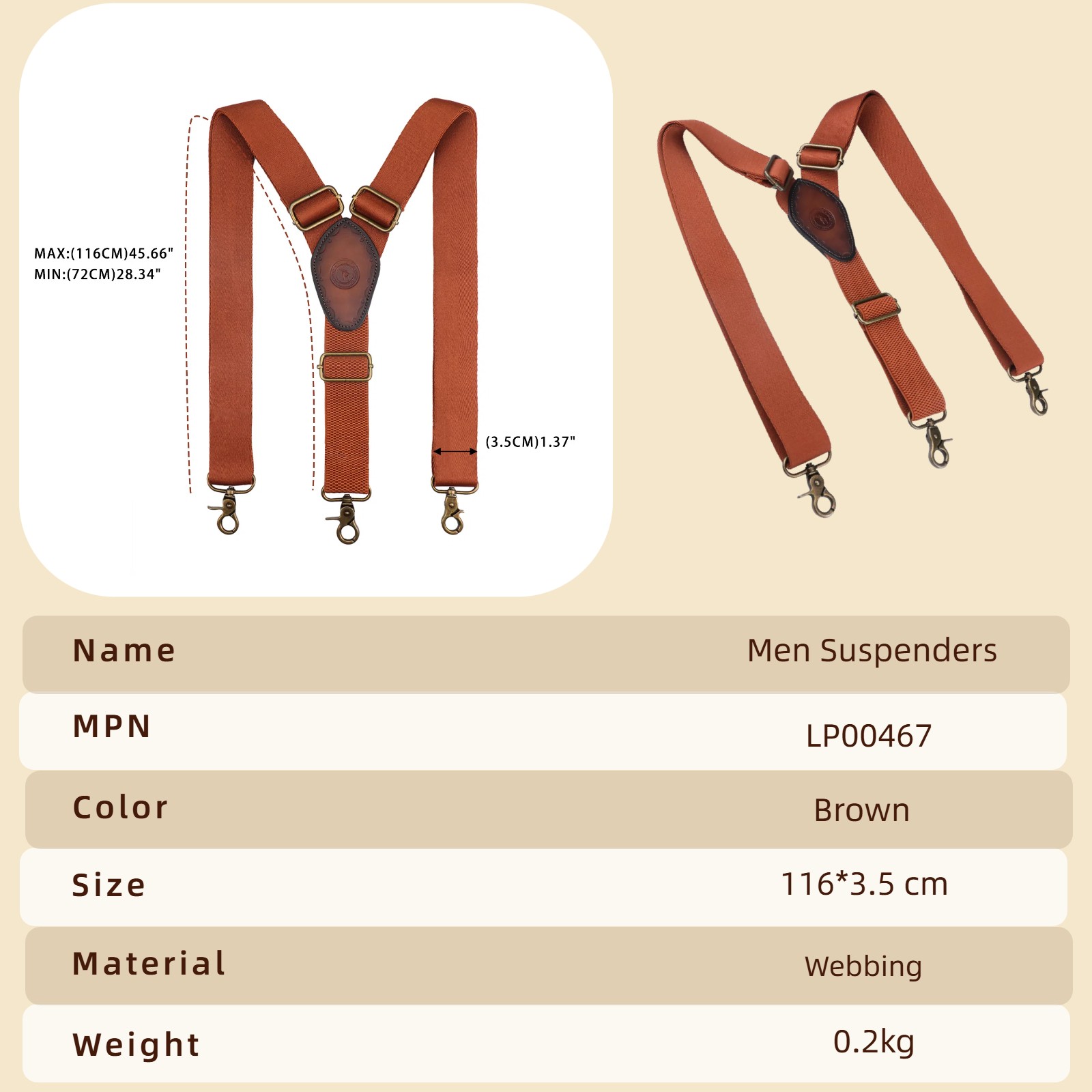 TOURBON Retro Men’s Suspenders Y Back Y-Shaped Hooks Pants Braces Bestman Gift
