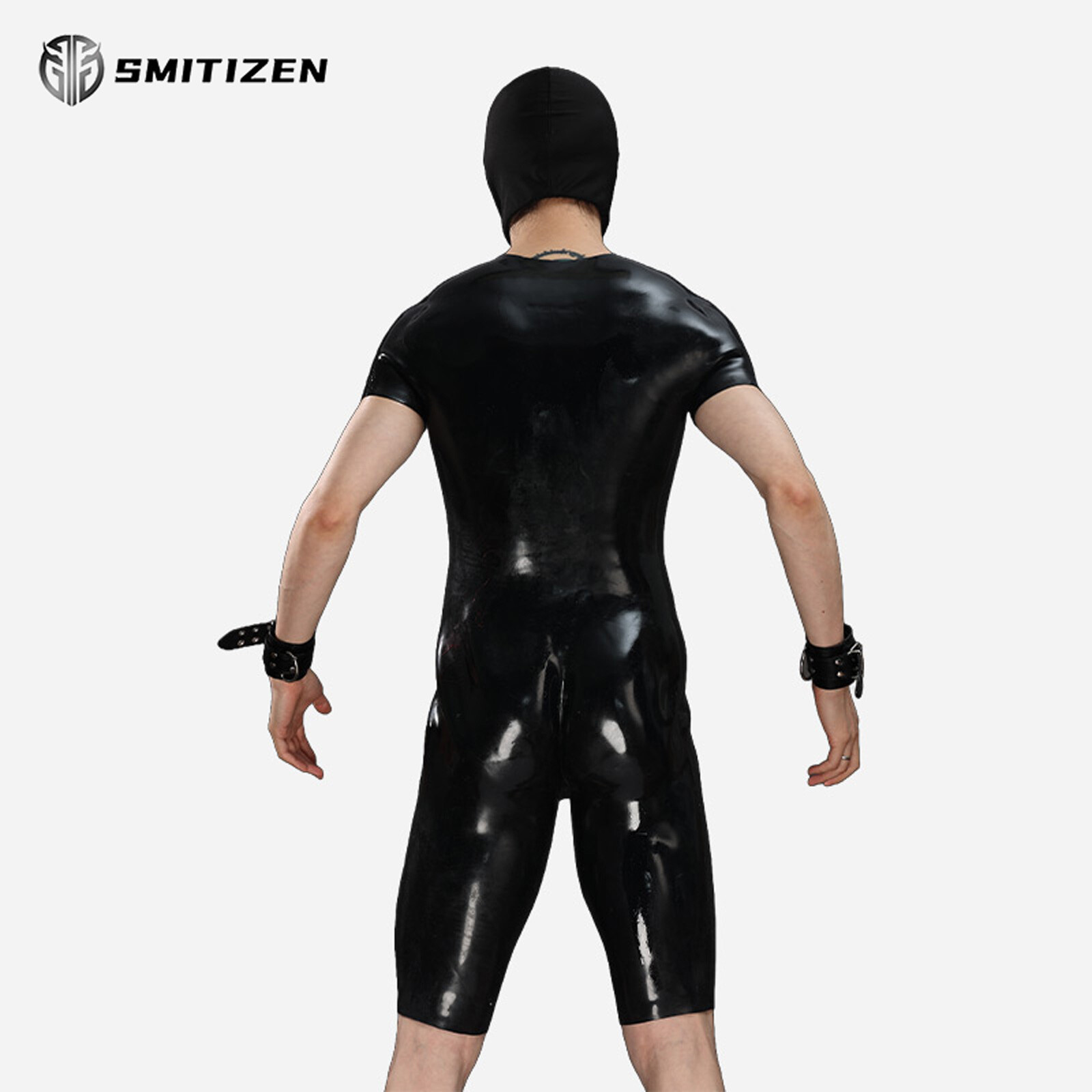 Smitizen Neck Entry Short-sleeve Silicone Half Catsuit Tight Glossy Suit for Gay