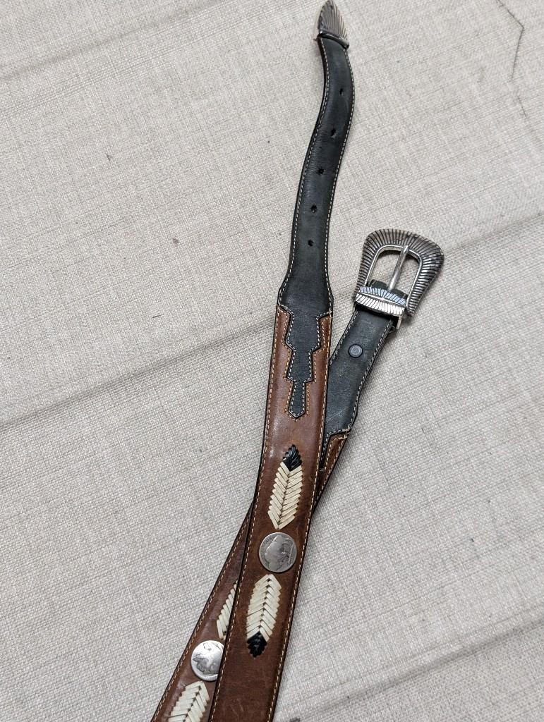 vintage NATIVE AMERICAN buckle belt 38 leather INDIAN HEAD buffalo nickel CONCHO