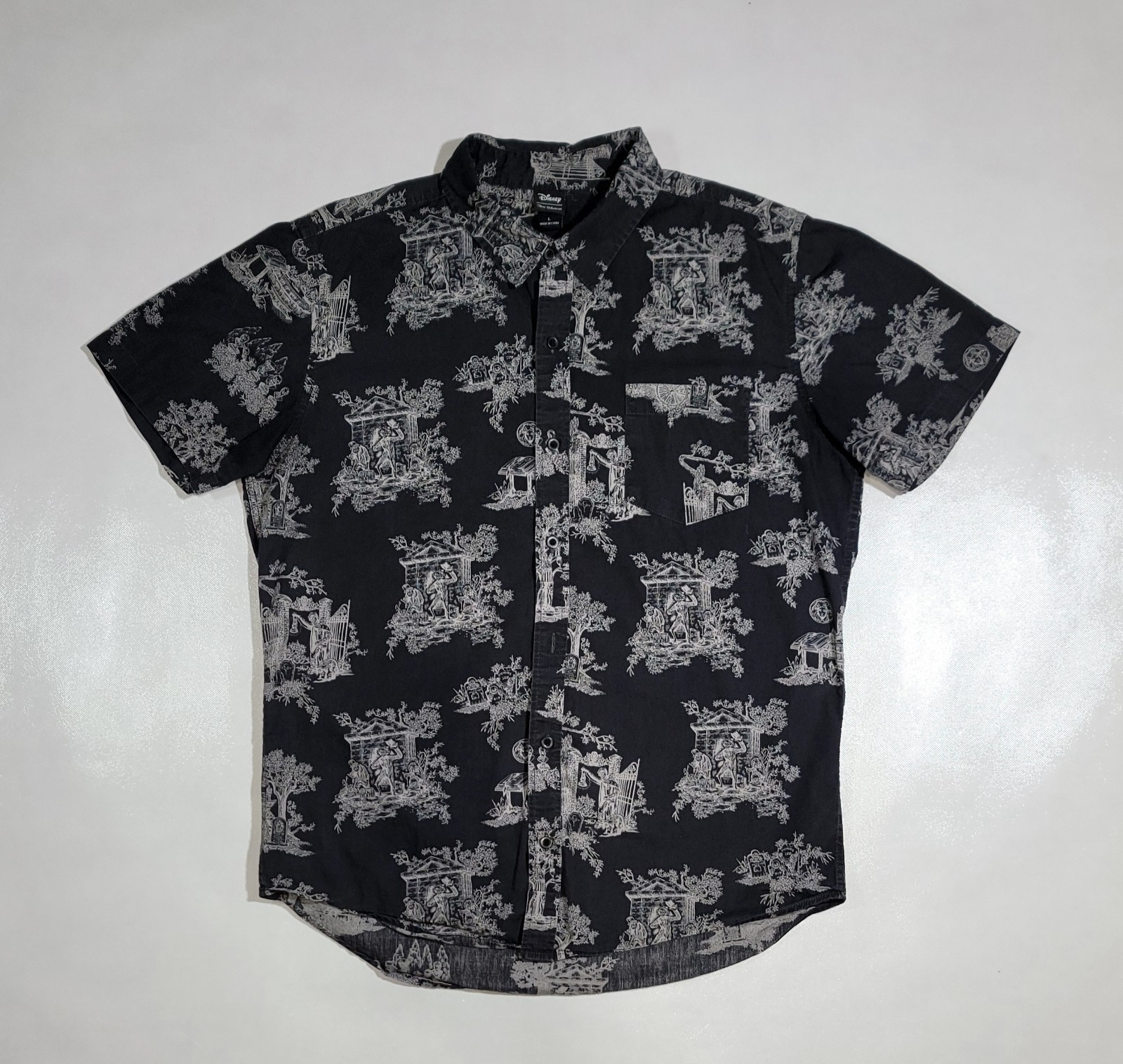 Disney Our Universe Men’s Haunted Mansion Allover Print Black Button-Up Shirt