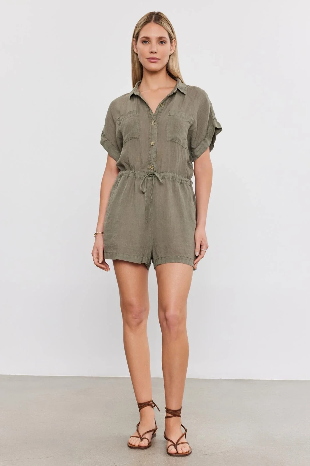 VELVET By Graham & Spencer Clare Linen Romper Axe S $285 H1