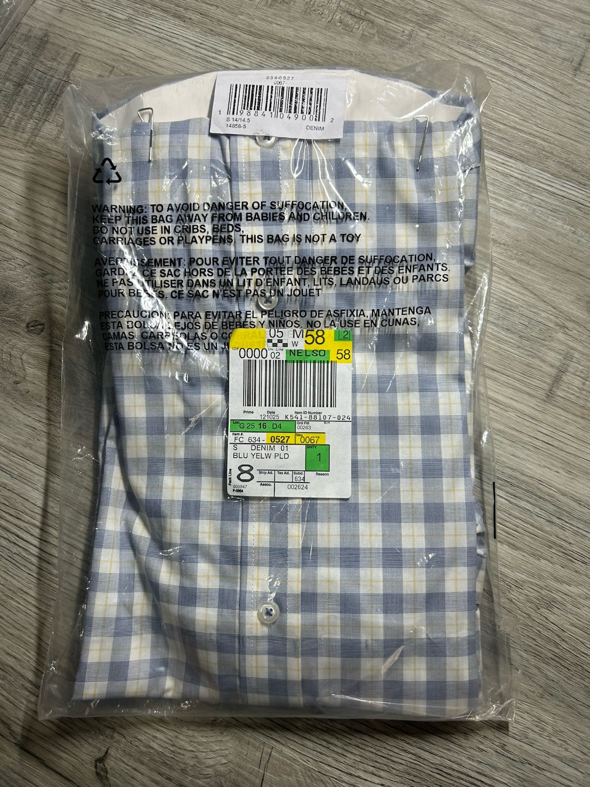 Stafford Men’s Regular Fit Plaid Dress Shirt Blue/Yellow/White 14-14.5 32/33
