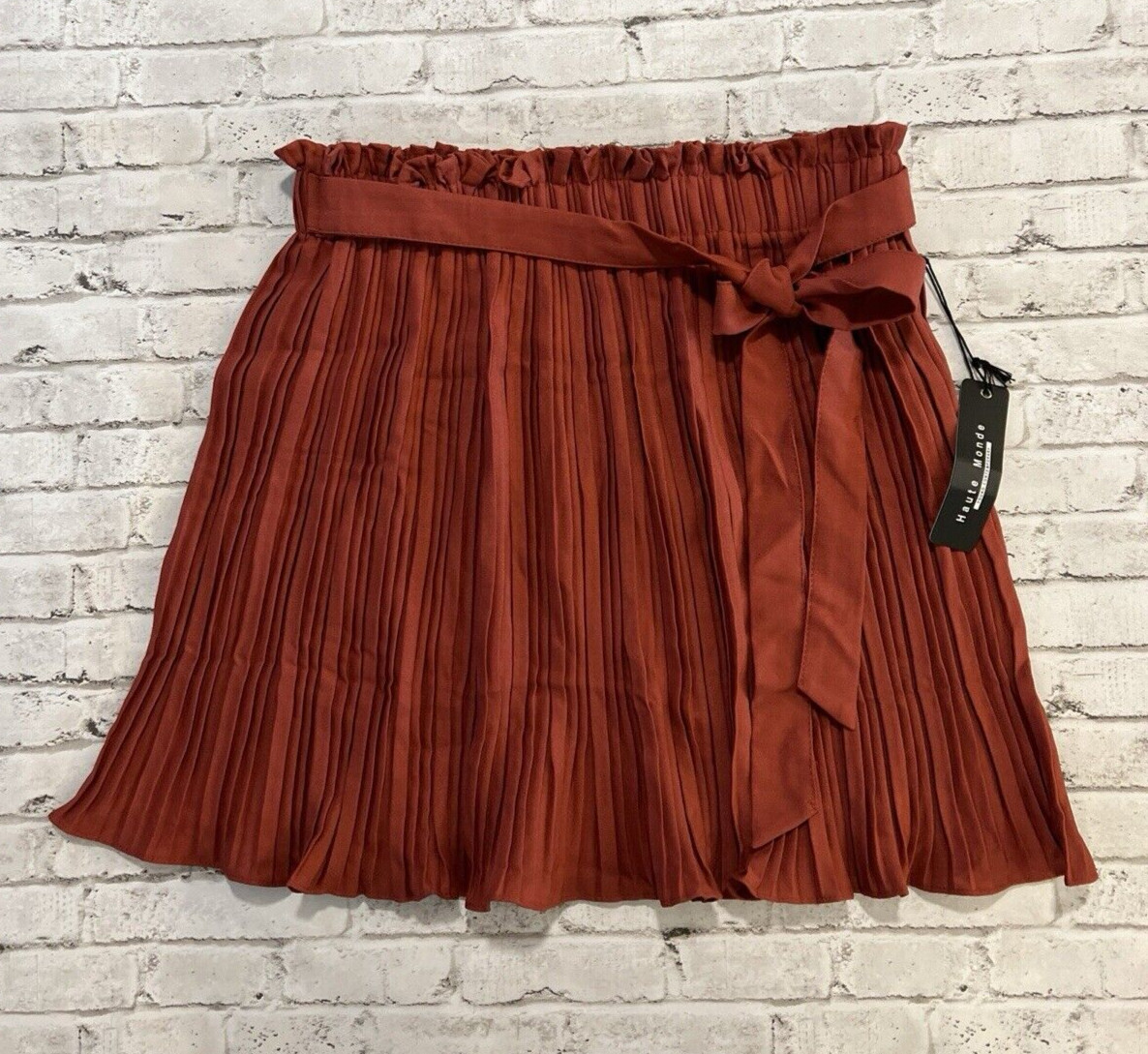 Haute Monde Skirt Womens Pleated Solid Tie Rust Large * READ New