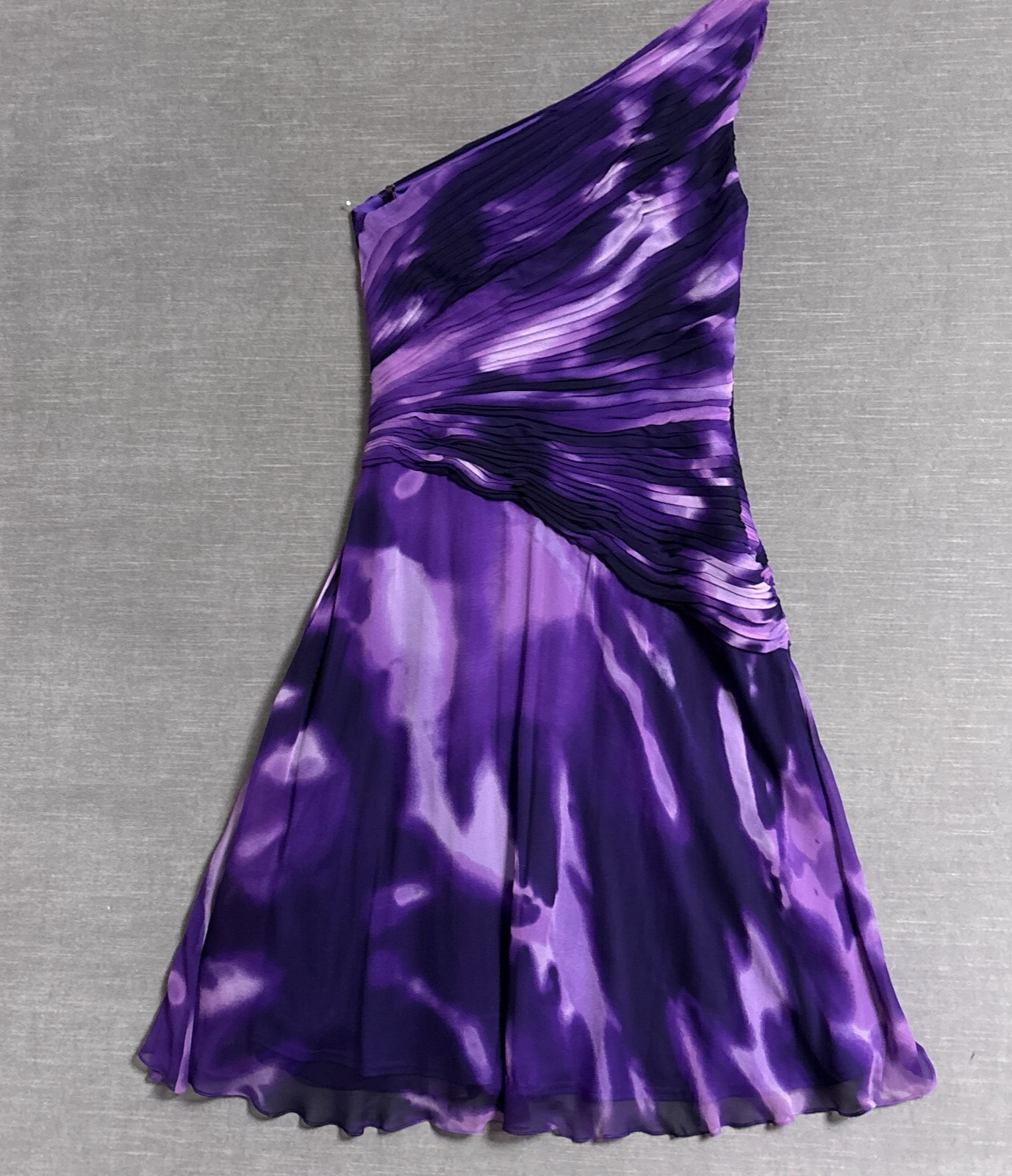 Tadashi Shoji Dress 12 Purple Silk Cocktail Party Guest Evening One Shoulder