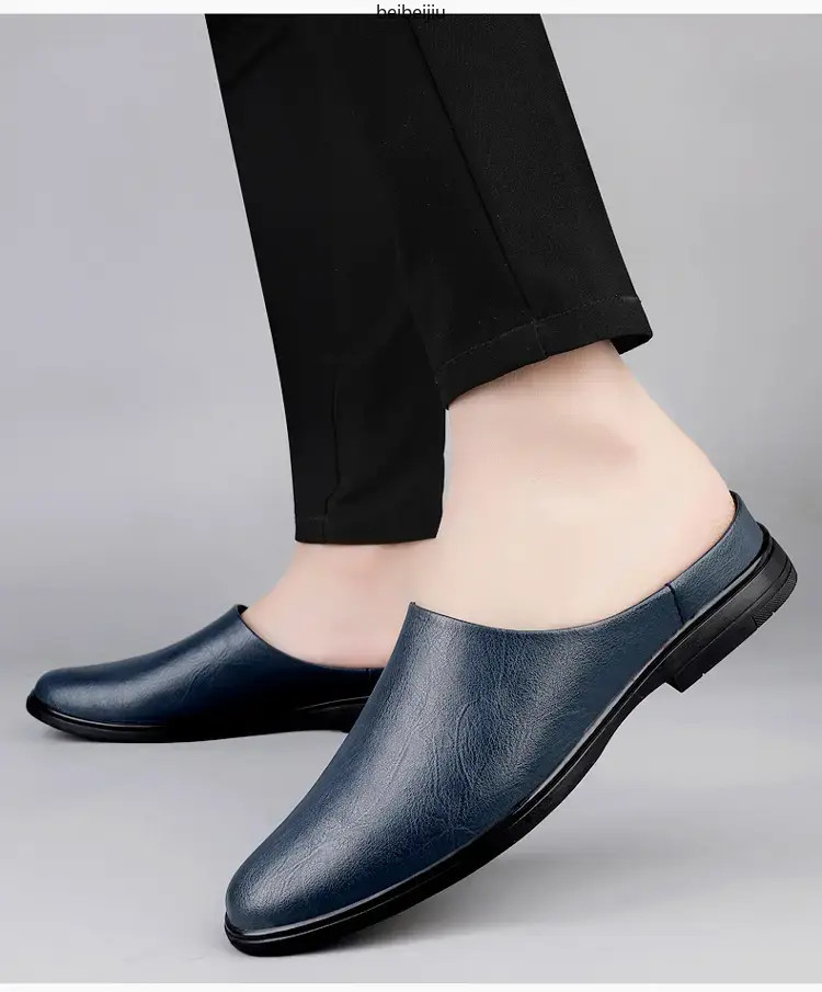 Men’s Flats Half Slippers Leather Casual Shoes Slip On Slides Mules Comfort Hot