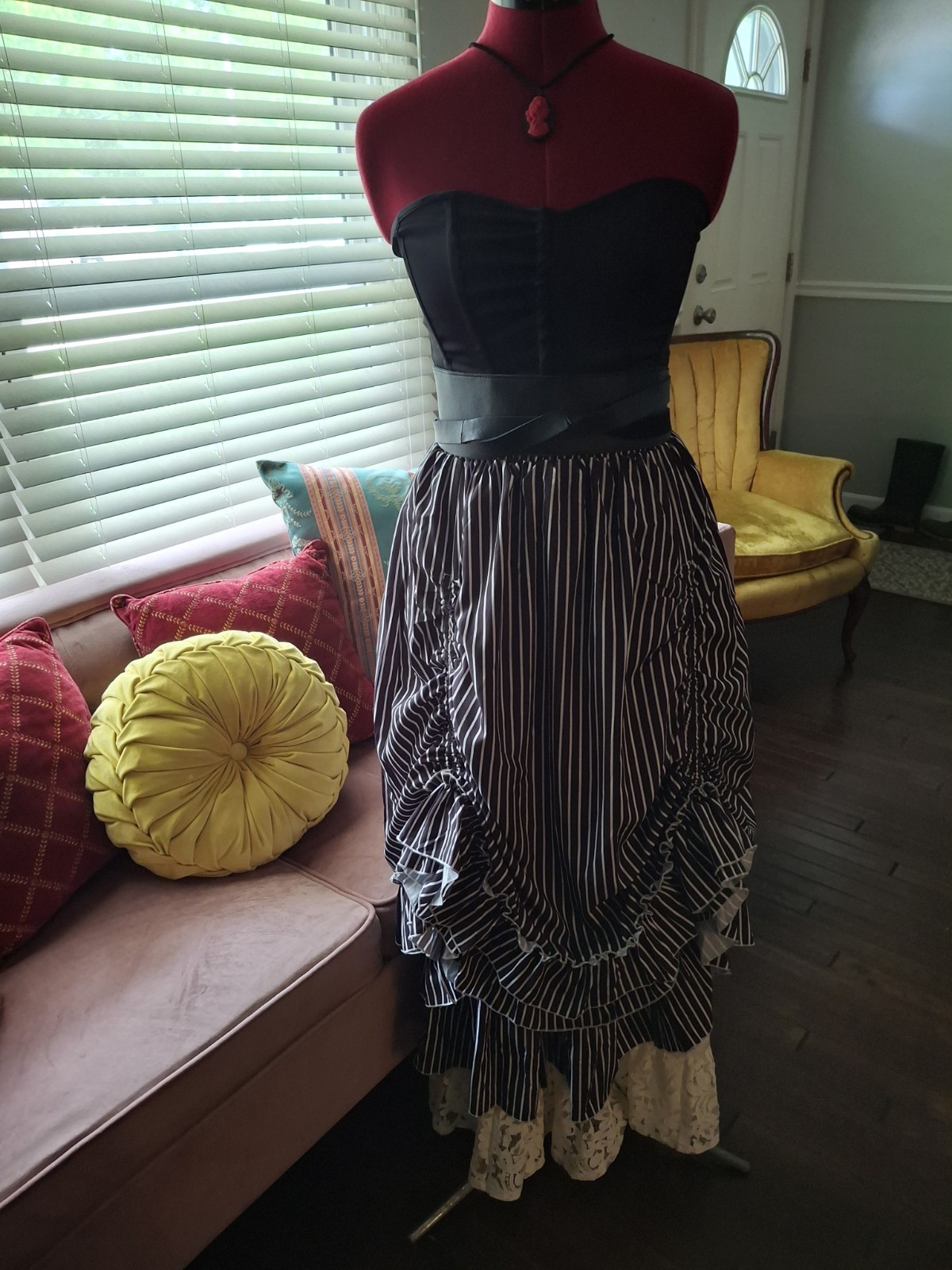 Belle Poque Steampunk Victorian Black White Stripe Skirt NWT Small