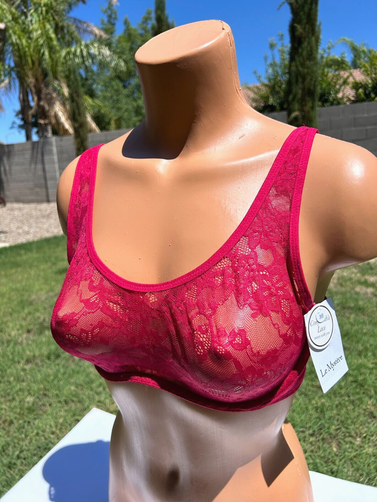Le Mystere Stretch Lace Unlined Underwire Bra 36B Merlot Red $68 #8232 NWT