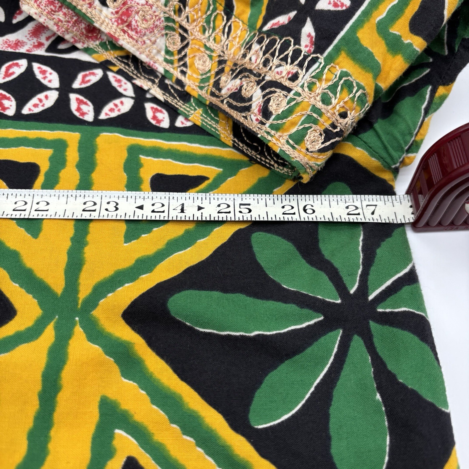 Vtg 90s Charles Smith Kenya 100% Cotton Embroidered Tunic Shirt Pockets L