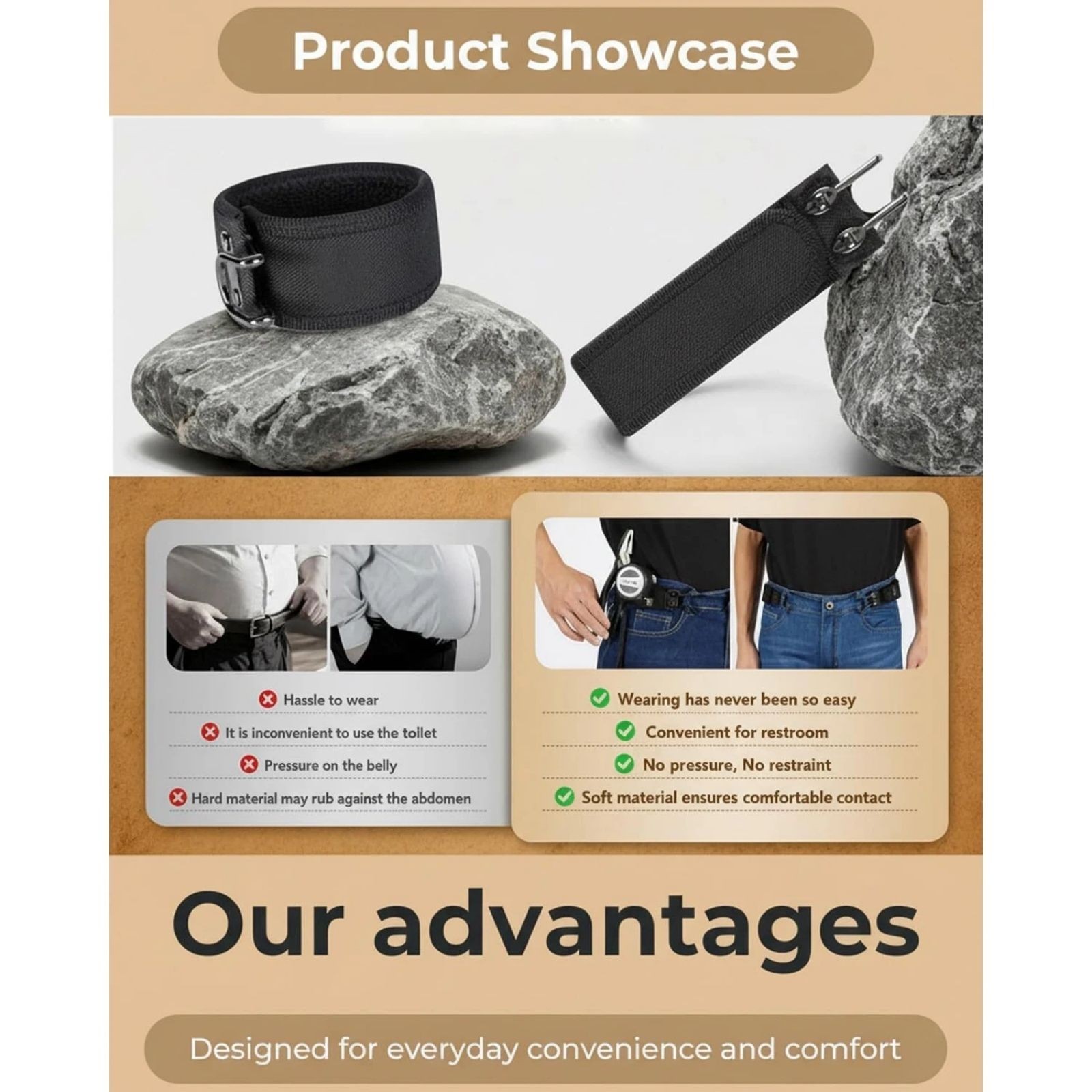2PCS Tactical Metal Hook Elastic Belt Buckle-Less Invisible Waist Belt Closure