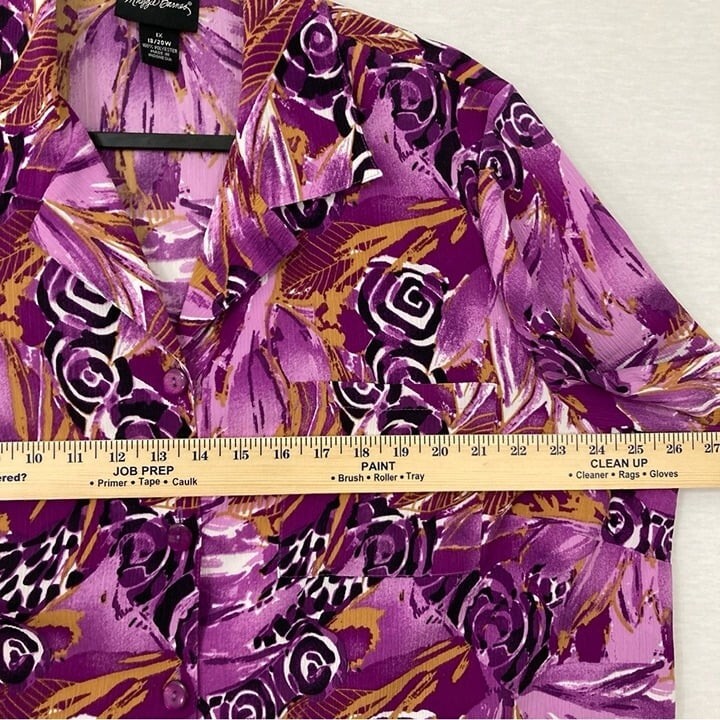 Maggie Barnes Purple Brown Abstract Print Short Sleeve Button Down size 1X