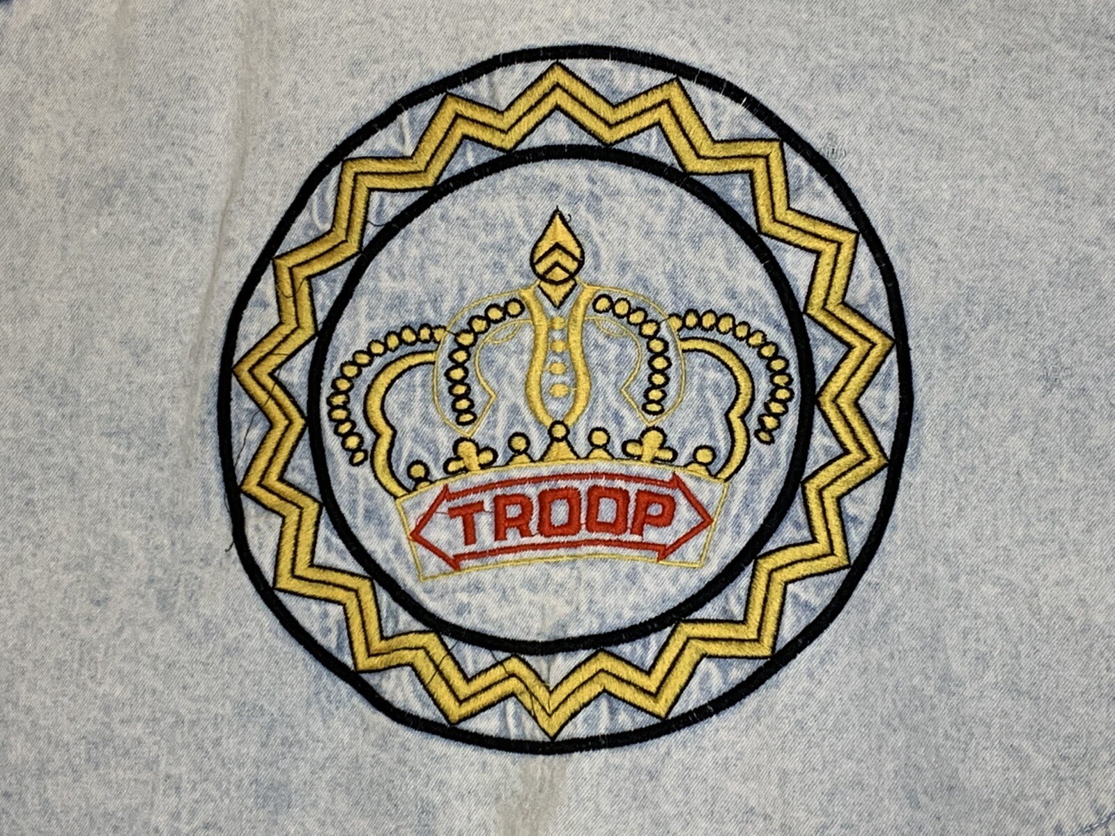 VTG Troop Crown 90’s Washed Denim Jean Jacket Full Zip Embroidered Size XL