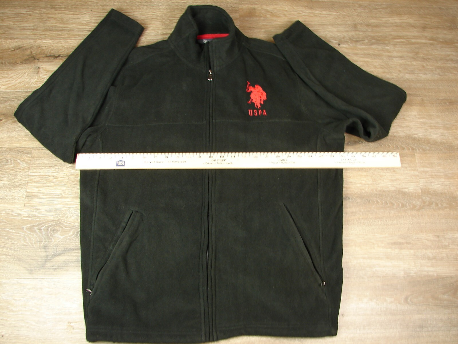 US Polo Association USPA Men’s Full Zip Fleece Jacket-Black w Red Logo Men Sz Lg