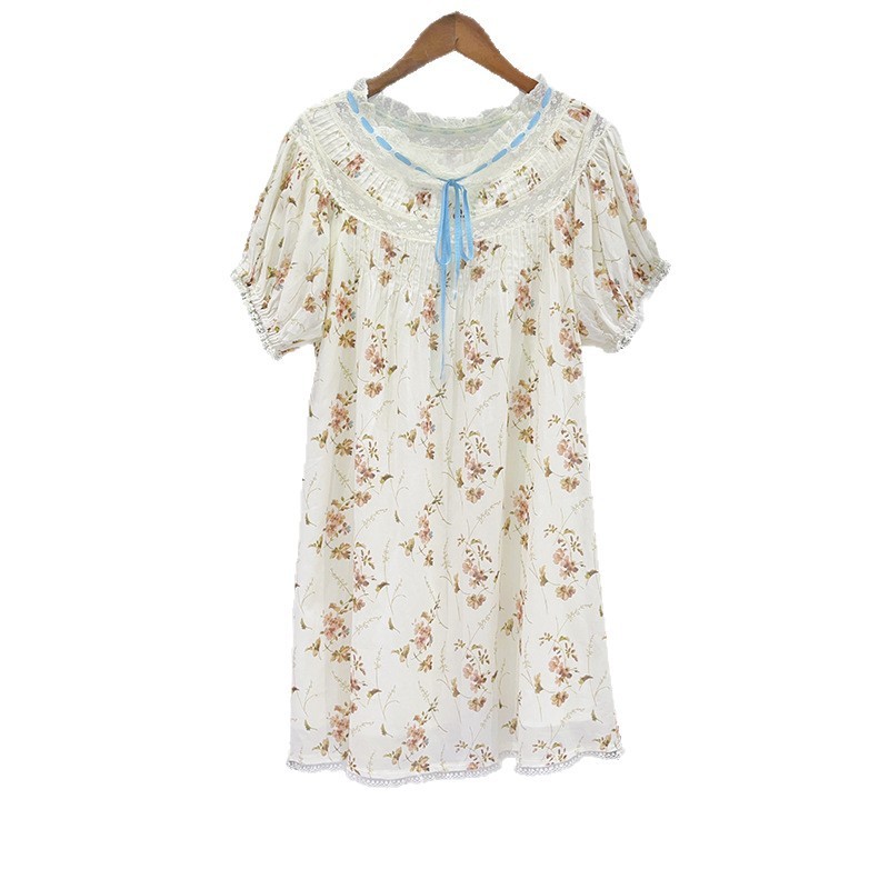 DOEN Daphne Floral Cotton Mini Dress Lace Trim Puff Sleeve