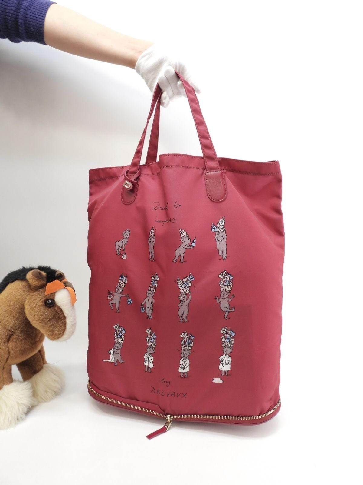 Delvaux Eco Bag Kangaroo Bordeaux Folding Handbag 15.7*15.7*4.7 inch
