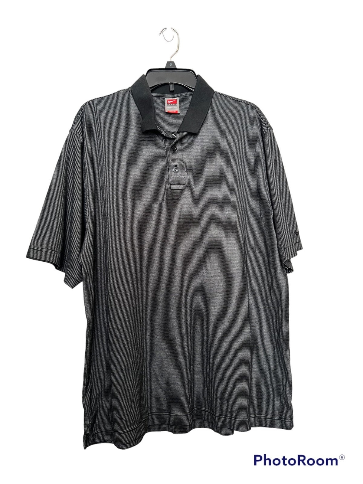 Nike polo shirt black and gray striped size L
