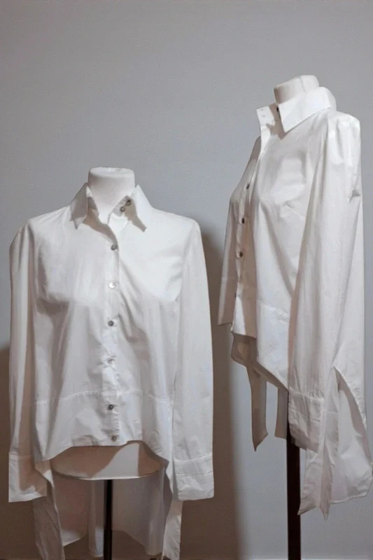 BALOSSA White Cotton Avant-Garde Shirt IT 42 EU 38 Extreme Asymmetric Tail Top