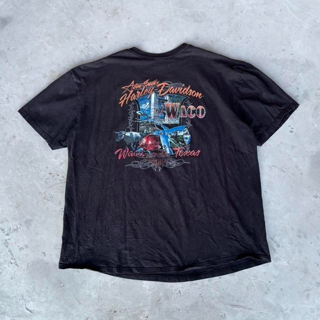 Y2K Harley Davidson Black Flame Skull AOP Waco Texas Biker T Shirt Mens Size XXL