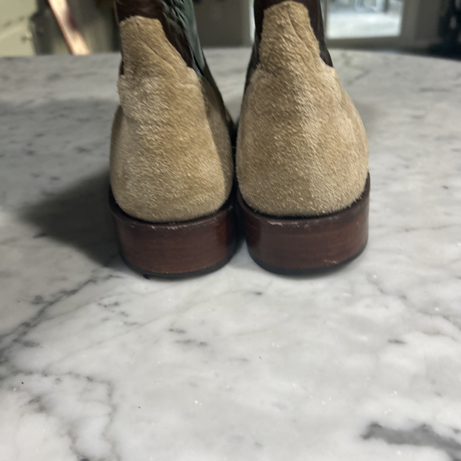 Custom Handmade Rough Out Cowboy Boots Bull Hide 10B Narrow RG Decker Midland Tx