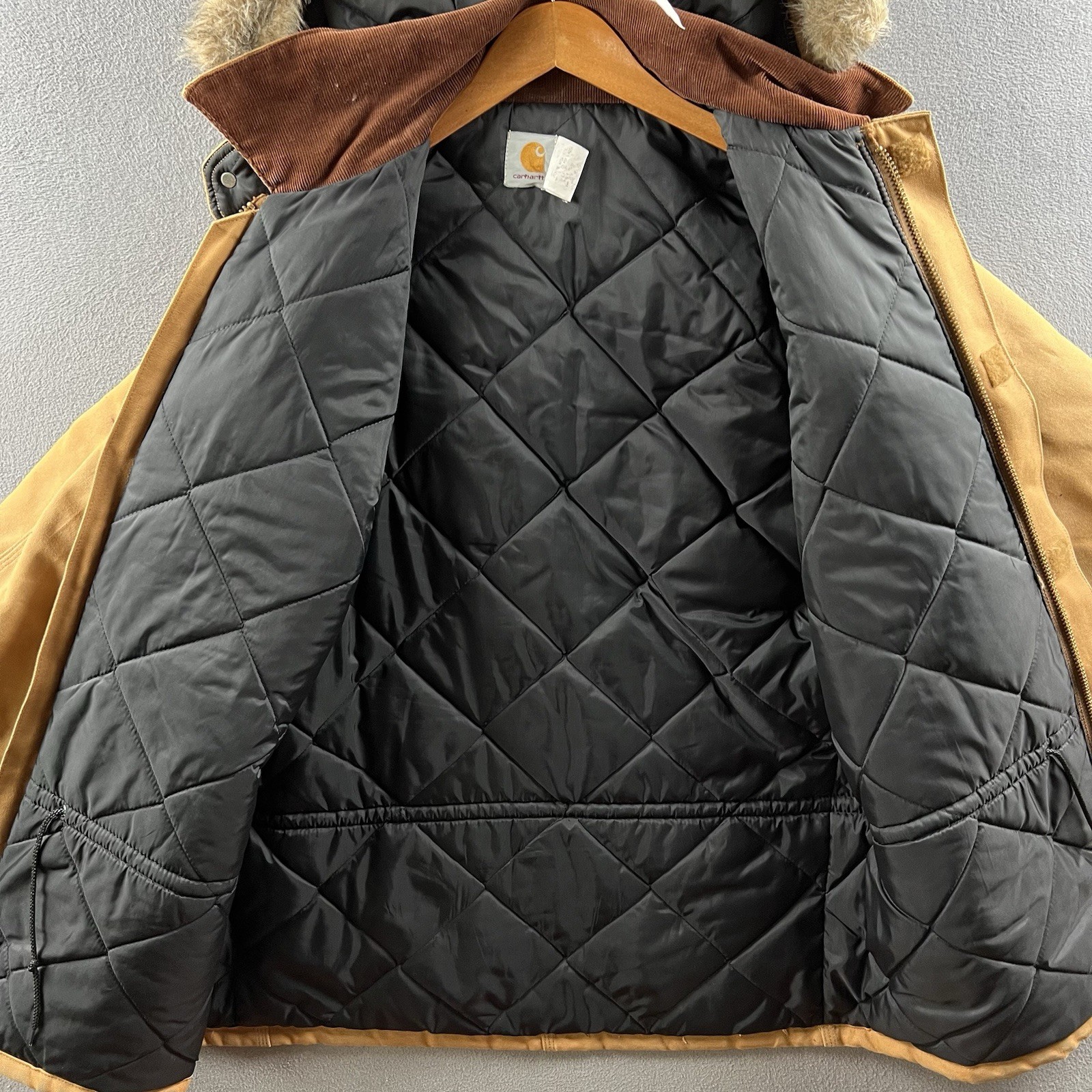 Vintage Carhartt Arctic Jacket Mens 46 Tall Brown C0196 W/ A01 BRN Fur Trim Hood