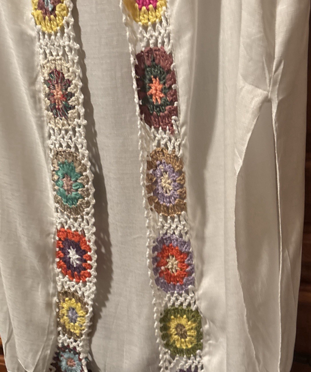 Davi & Dani White Multicolor Crochet Hand Knit Granny Square Trim Cover Up Dress