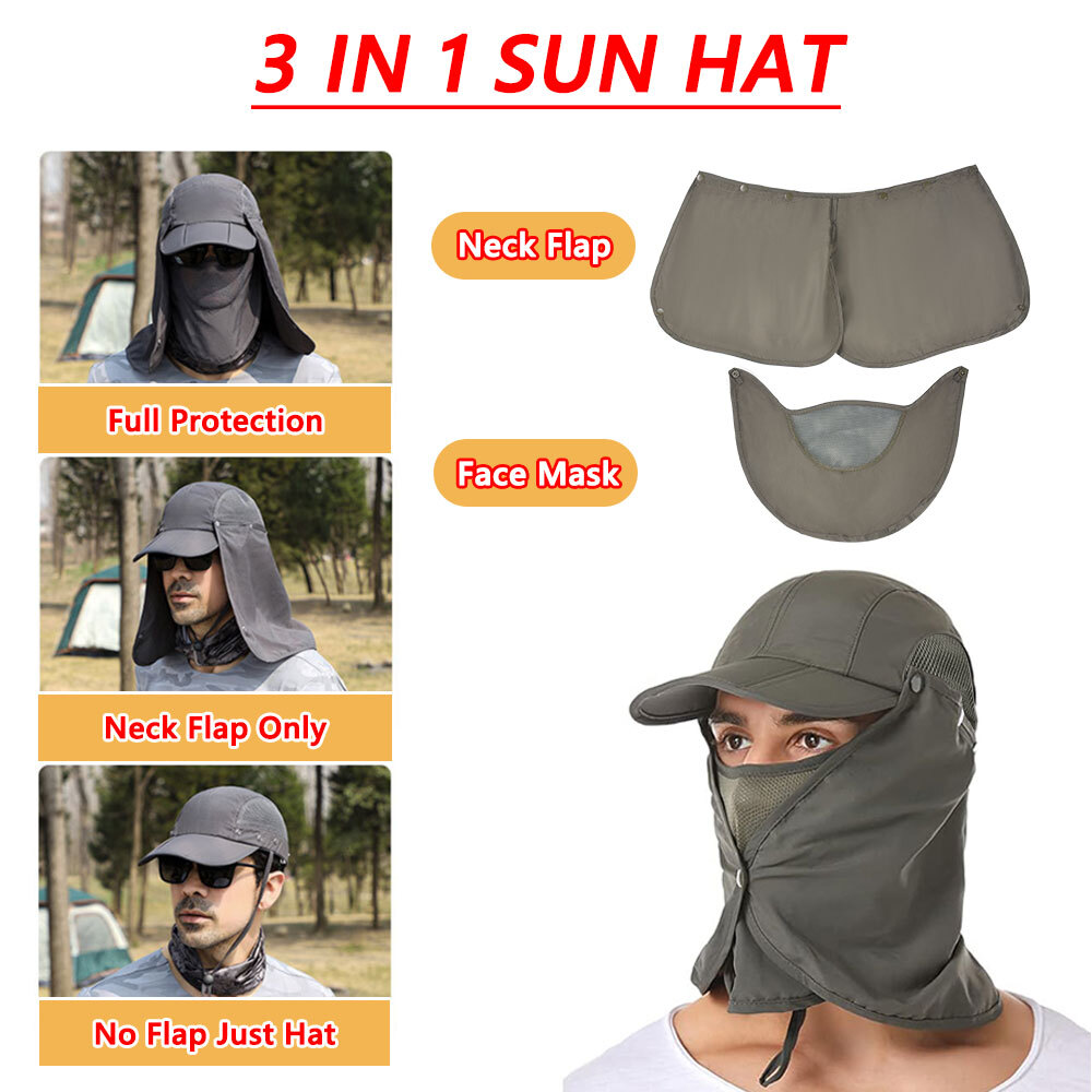 Sun Hat Removable Mesh Face Neck Flap Cap UV Protect for Outdoor Fishing Hiking