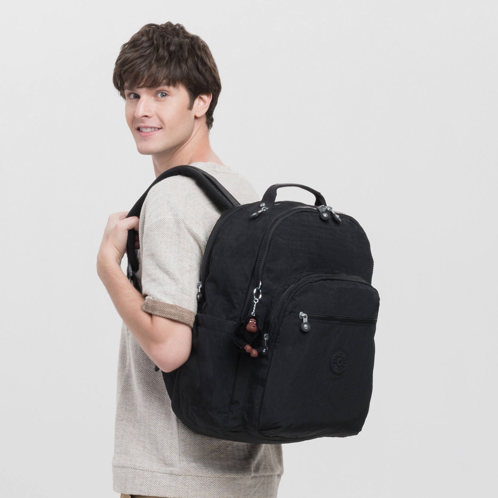NWT Kipling Gray navy light weight Seoul up 15″ laptop Large Backpack 45cm