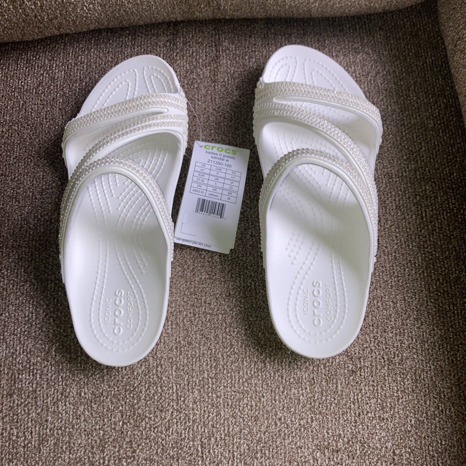 Crocs Women White Kadee II Jewels Slide Sandals US 7 NWT