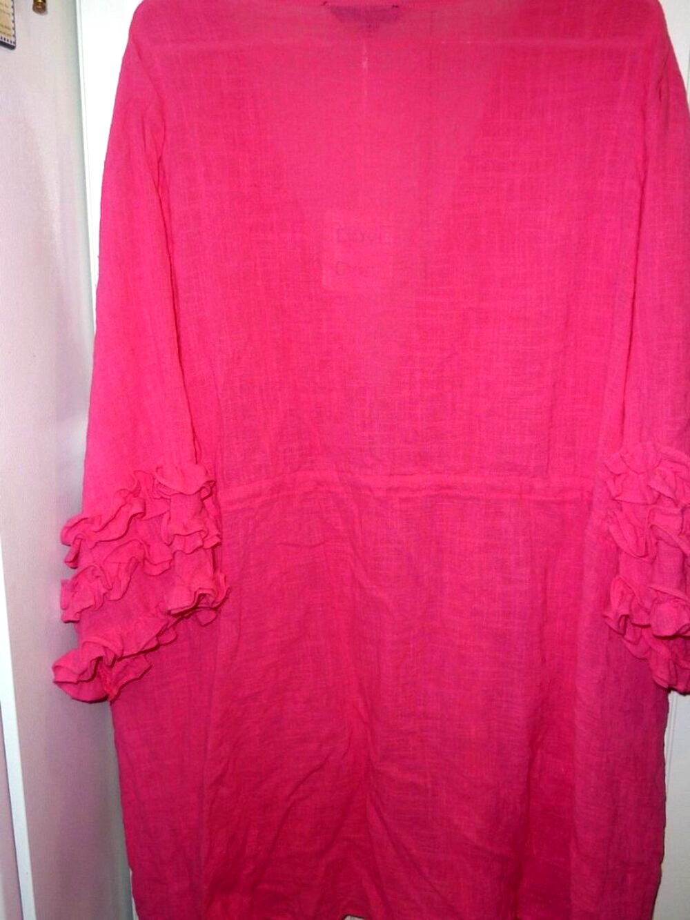 NWT Davi & Dani Hot Pink Gauzy Cotton Cardigan With Ruffle Accents 3XL