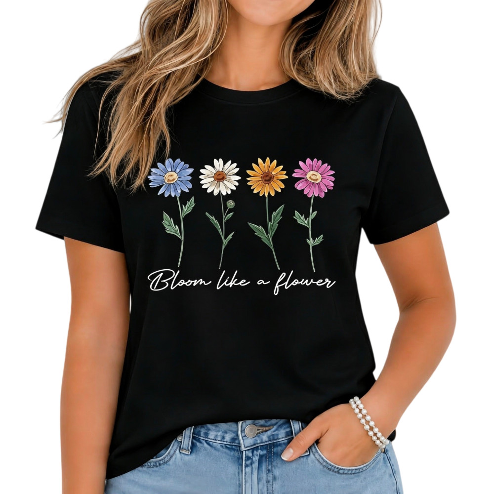 Bloom Like a Flower Wildflower Graphic Tee – Boho Botanical Daisy T-Shirt