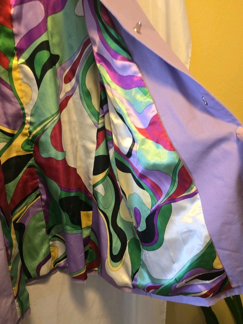 Dennis Basso Women’s Lavender W Multicolor Lining Cotton Blend Trench Size M