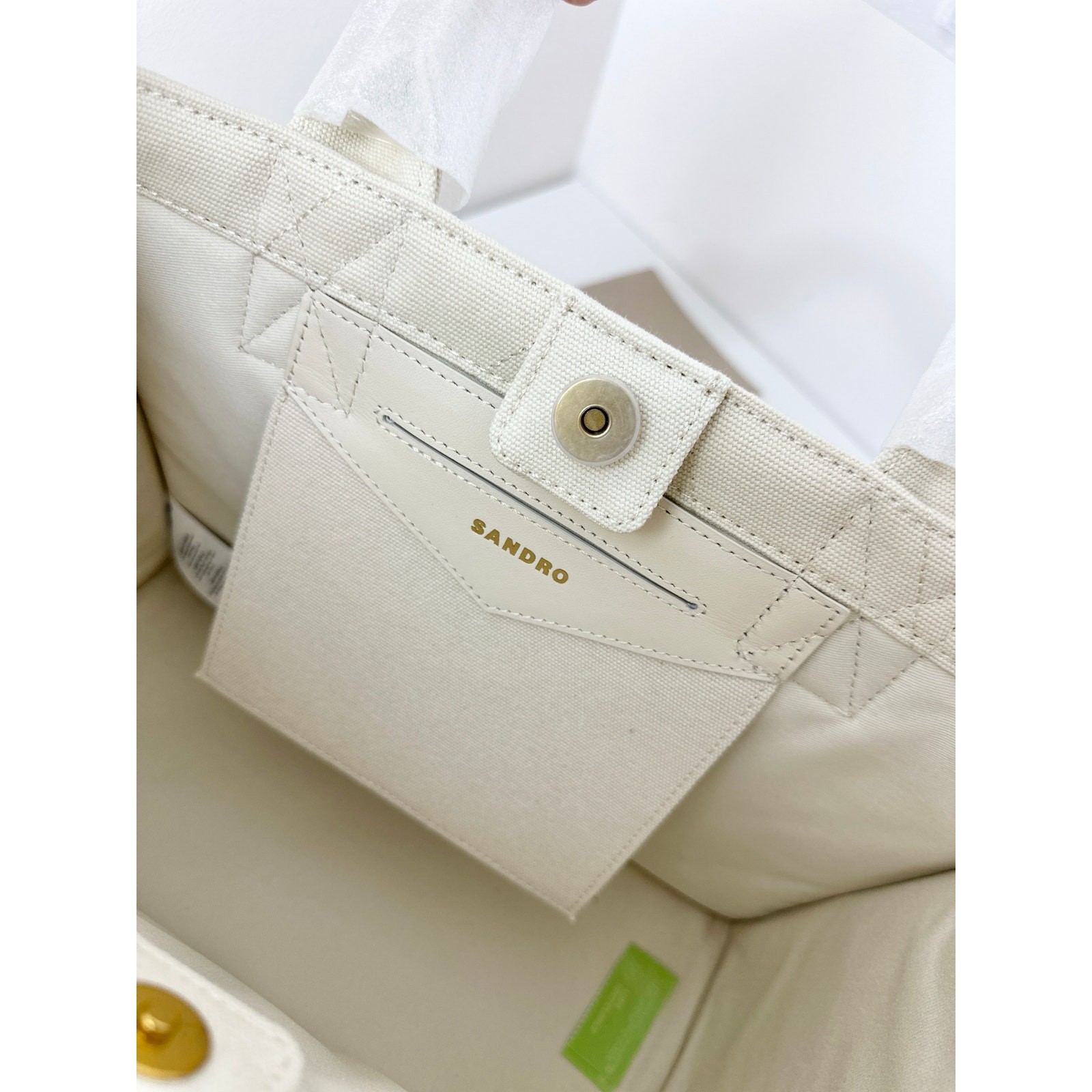 Sandro Kasbah Quilted Canvas Tote Bag Beige Cream Ecru Logo Minimalist $320 NWT